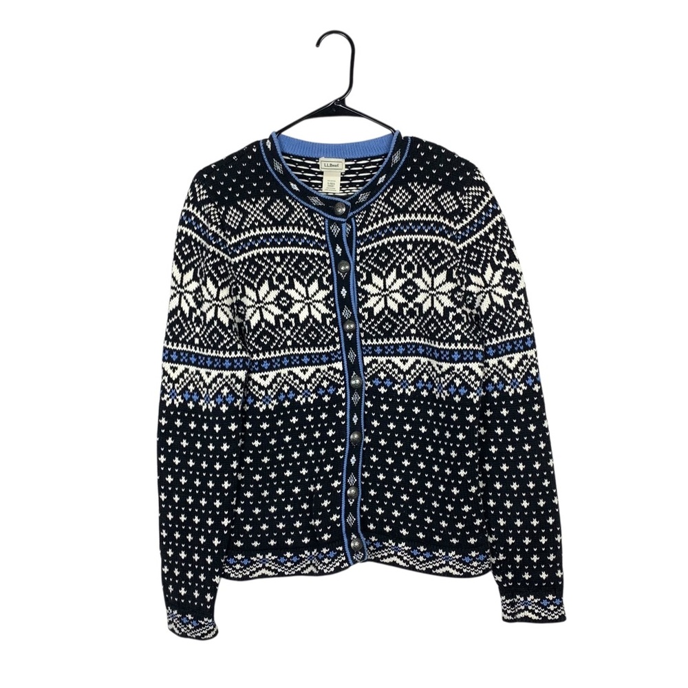 Vintage LL Bean fair isle Nordic all over print cardigan size small